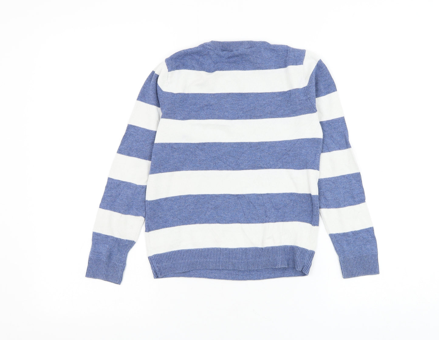 H&M Boys White Round Neck Striped Cotton Pullover Jumper Size 7-8 Years Pullover