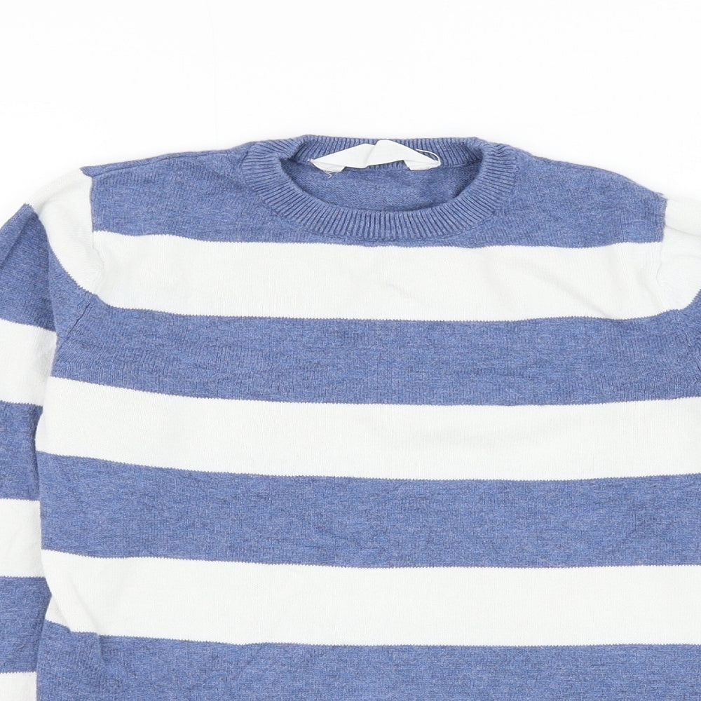 H&M Boys White Round Neck Striped Cotton Pullover Jumper Size 7-8 Years Pullover