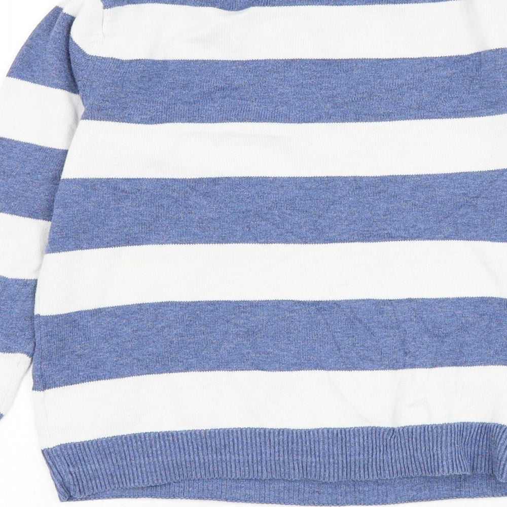 H&M Boys White Round Neck Striped Cotton Pullover Jumper Size 7-8 Years Pullover
