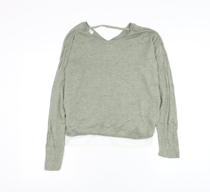 H&M Girls Grey Round Neck Cotton Pullover Jumper Size 13-14 Years Pullover