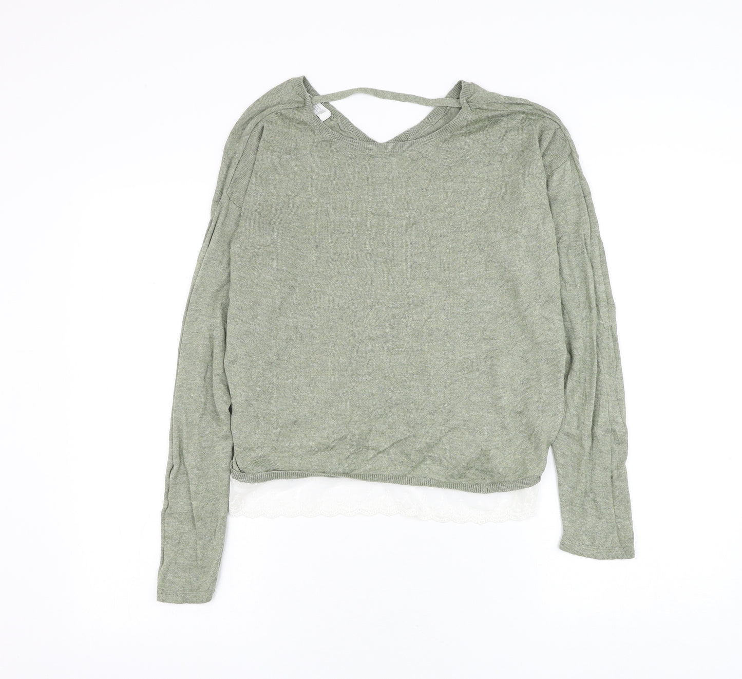 H&M Girls Grey Round Neck Cotton Pullover Jumper Size 13-14 Years Pullover