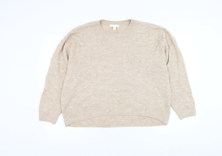 H&M Womens Beige Round Neck Acrylic Pullover Jumper Size L