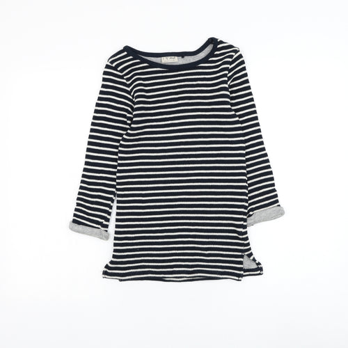 NEXT Girls Blue Striped Cotton Jumper Dress Size 7 Years Round Neck Pullover
