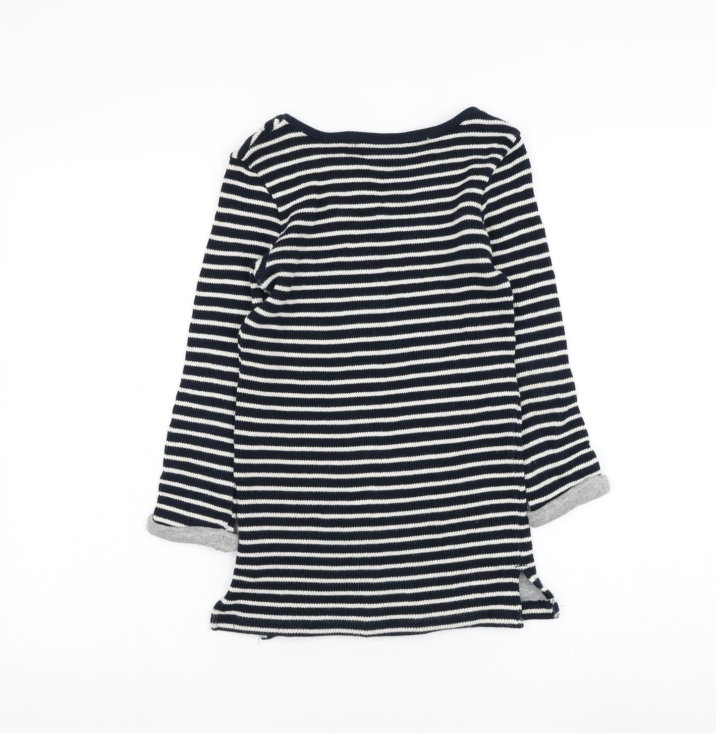 NEXT Girls Blue Striped Cotton Jumper Dress Size 7 Years Round Neck Pullover
