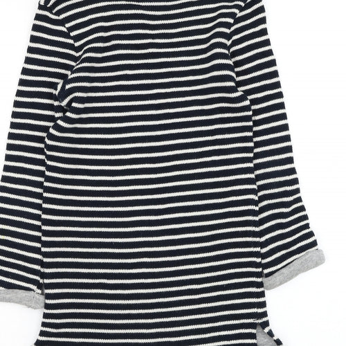 NEXT Girls Blue Striped Cotton Jumper Dress Size 7 Years Round Neck Pullover