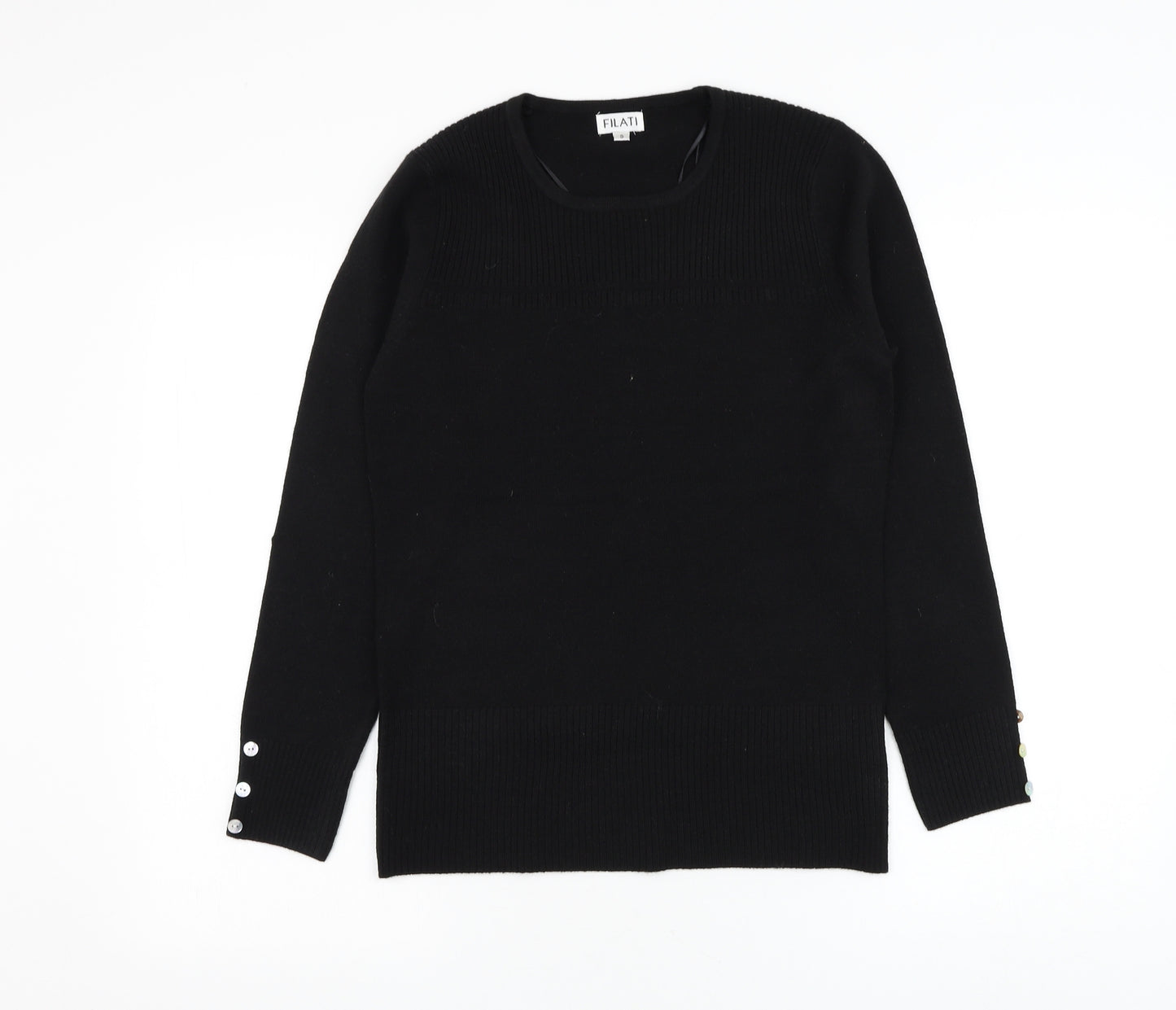 Filati Womens Black Round Neck Acrylic Pullover Jumper Size S