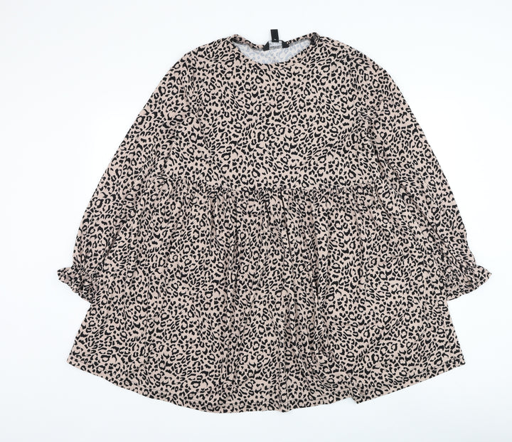 New Look Womens Beige Animal Print Polyester Trapeze & Swing Size 12 Round Neck Pullover