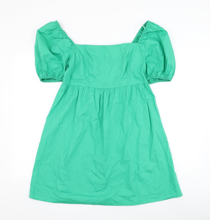 New Look Womens Green Polyester A-Line Size 12 Square Neck Pullover