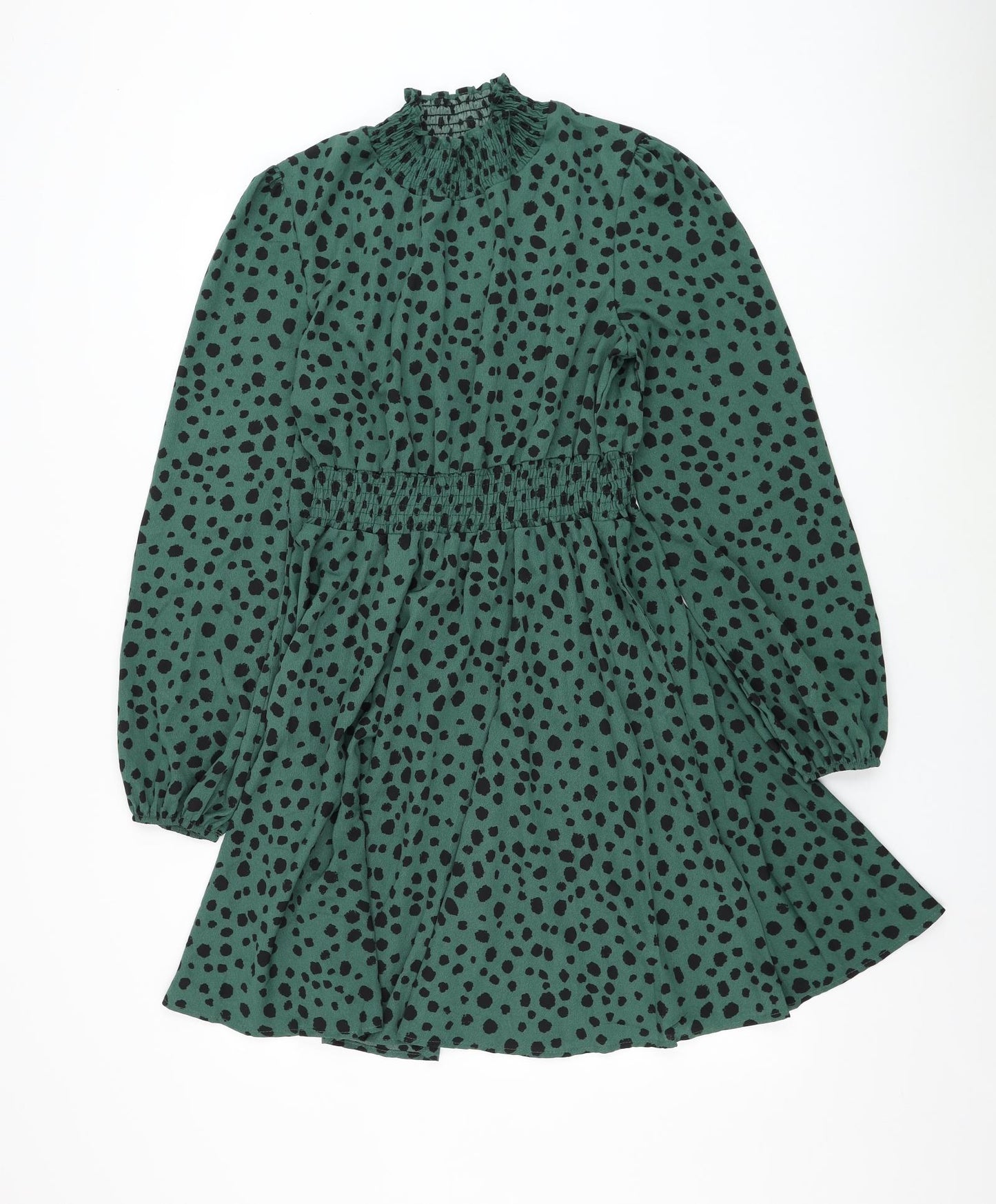 SheIn Womens Green Animal Print Polyester Trapeze & Swing Size 12 Mock Neck Pullover