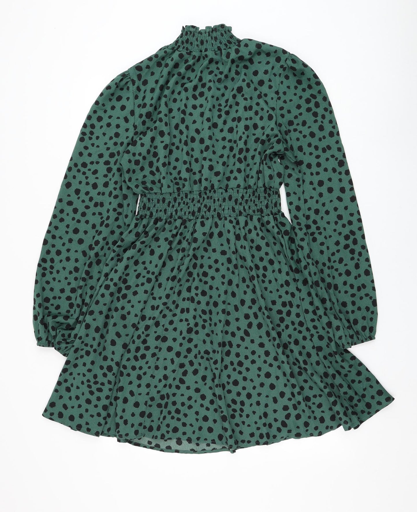 SheIn Womens Green Animal Print Polyester Trapeze & Swing Size 12 Mock Neck Pullover