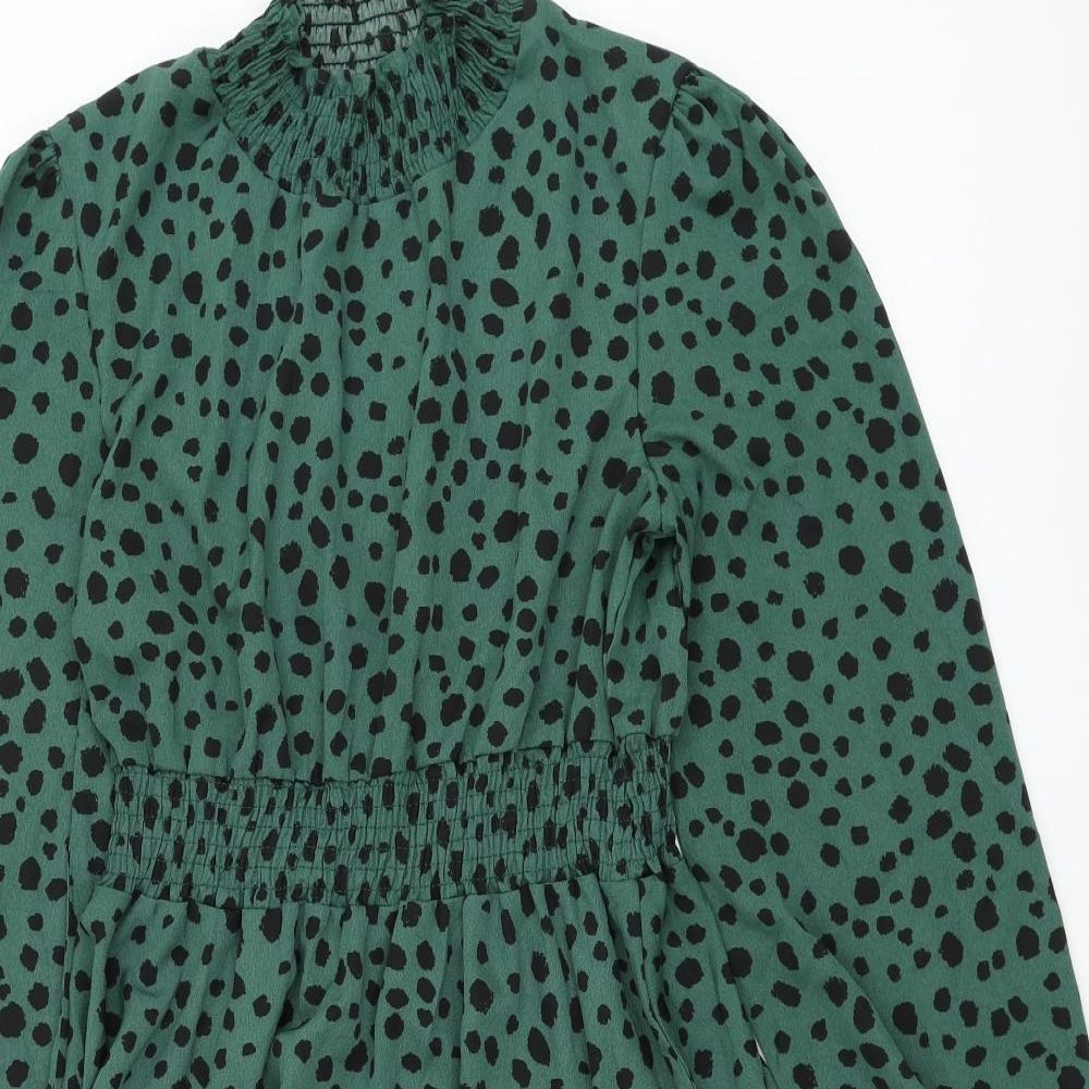 SheIn Womens Green Animal Print Polyester Trapeze & Swing Size 12 Mock Neck Pullover