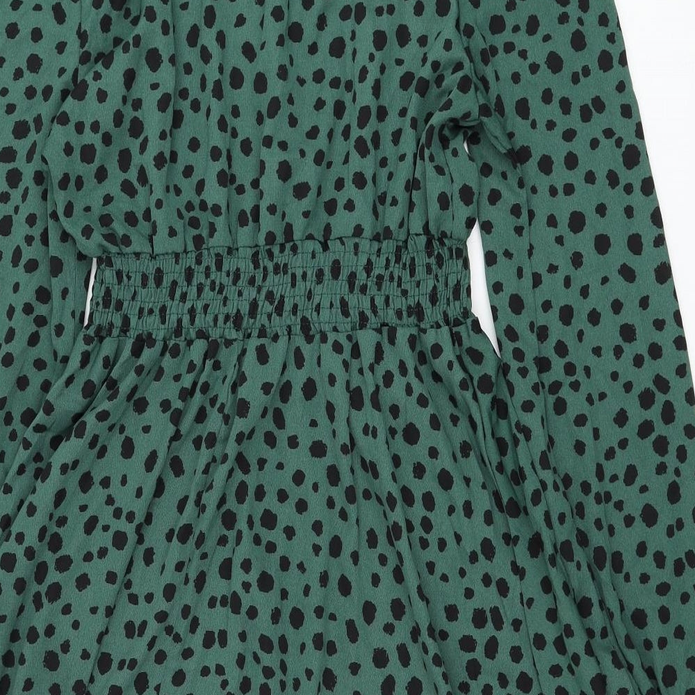 SheIn Womens Green Animal Print Polyester Trapeze & Swing Size 12 Mock Neck Pullover