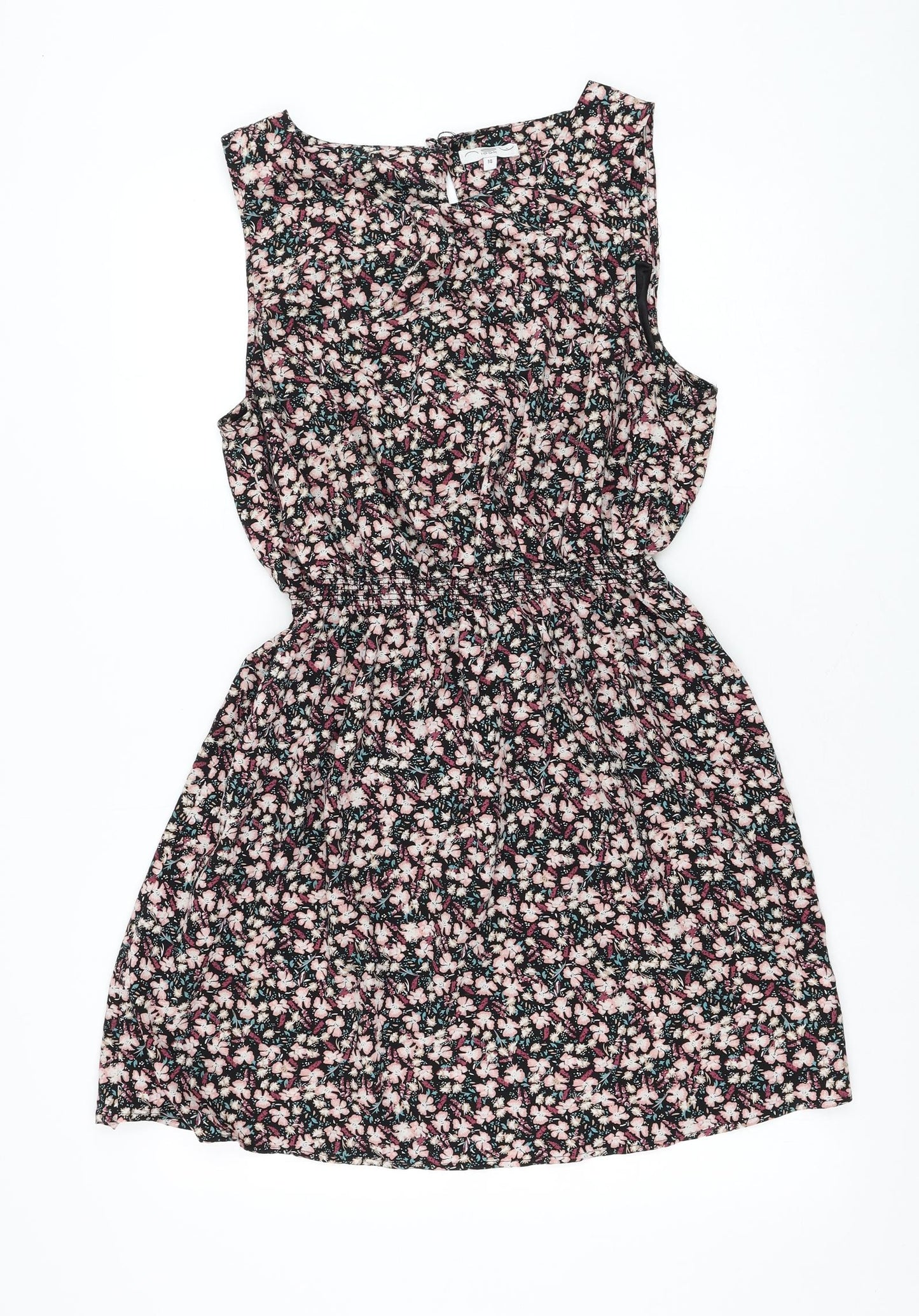 New Look Womens Black Floral Polyester Skater Dress Size 14 Round Neck Pullover