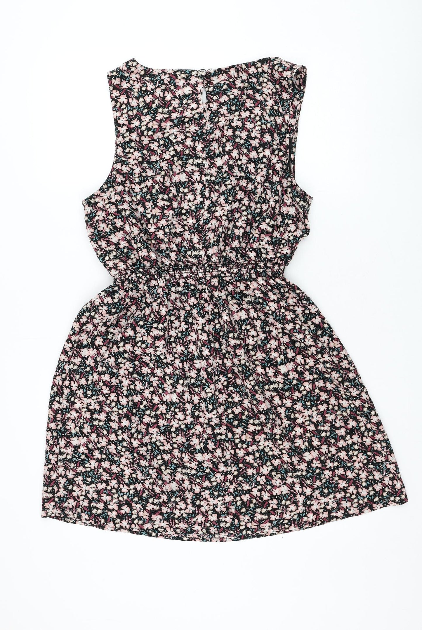 New Look Womens Black Floral Polyester Skater Dress Size 14 Round Neck Pullover