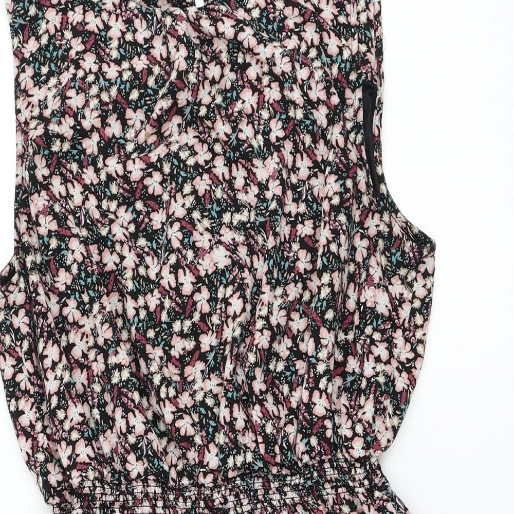 New Look Womens Black Floral Polyester Skater Dress Size 14 Round Neck Pullover