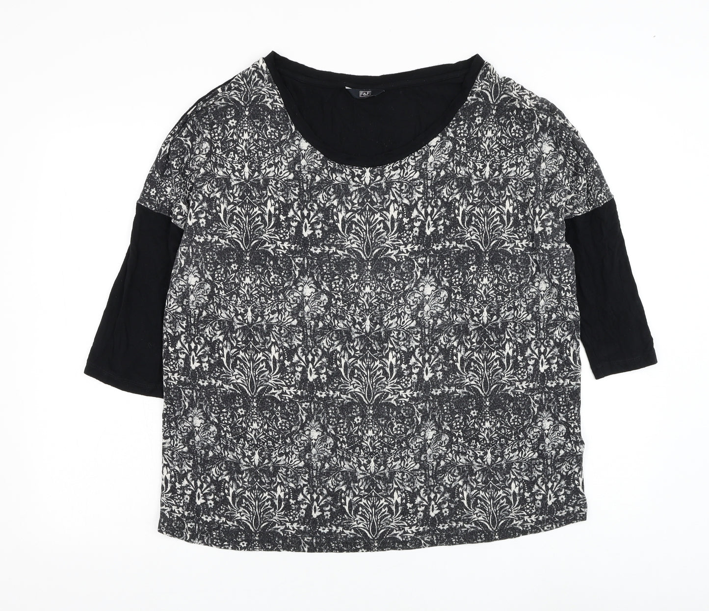 F&F Womens Black Round Neck Floral Viscose Pullover Jumper Size 16