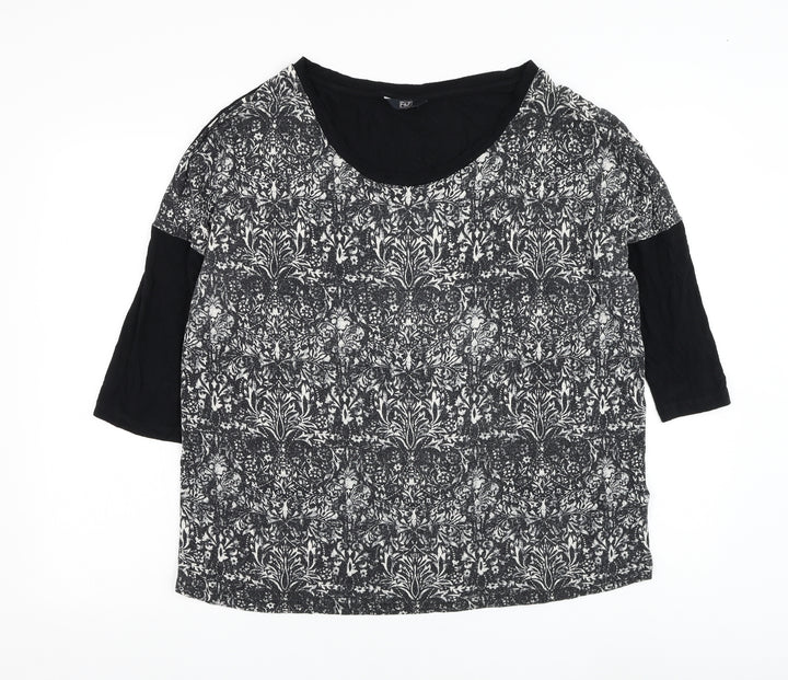F&F Womens Black Round Neck Floral Viscose Pullover Jumper Size 16