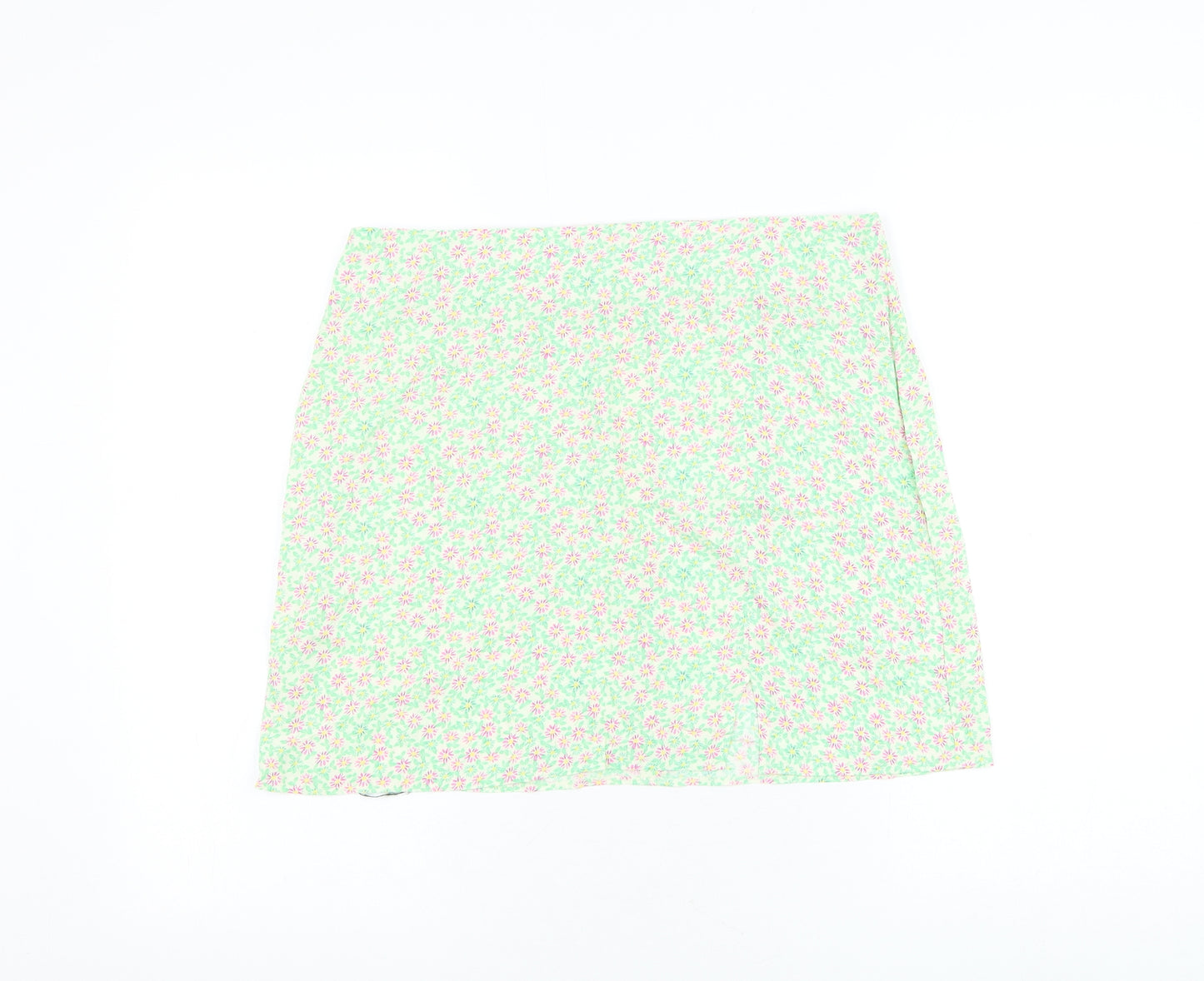 Primark Womens Green Floral Polyester Mini Skirt Size 14 Zip