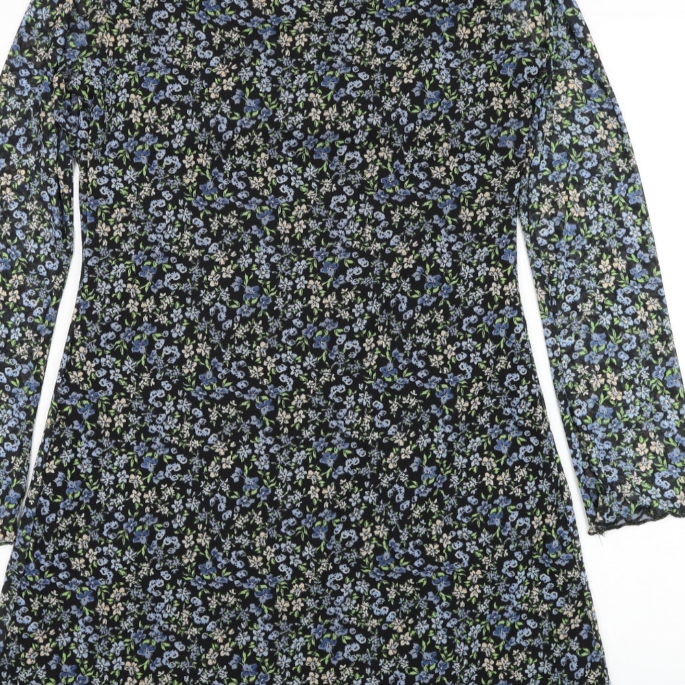 Primark Womens Black Floral Polyester Shift Size 14 Round Neck Pullover