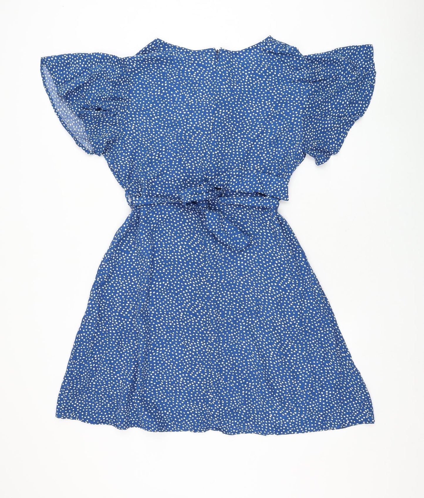 Copperose Womens Blue Polka Dot Viscose Skater Dress Size L V-Neck Pullover