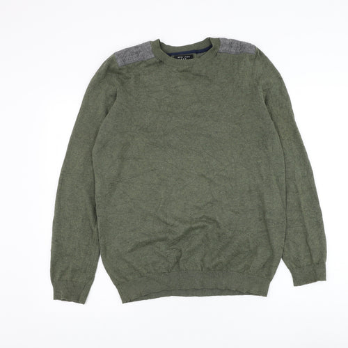New Look Mens Green Round Neck Cotton Pullover Jumper Size M
