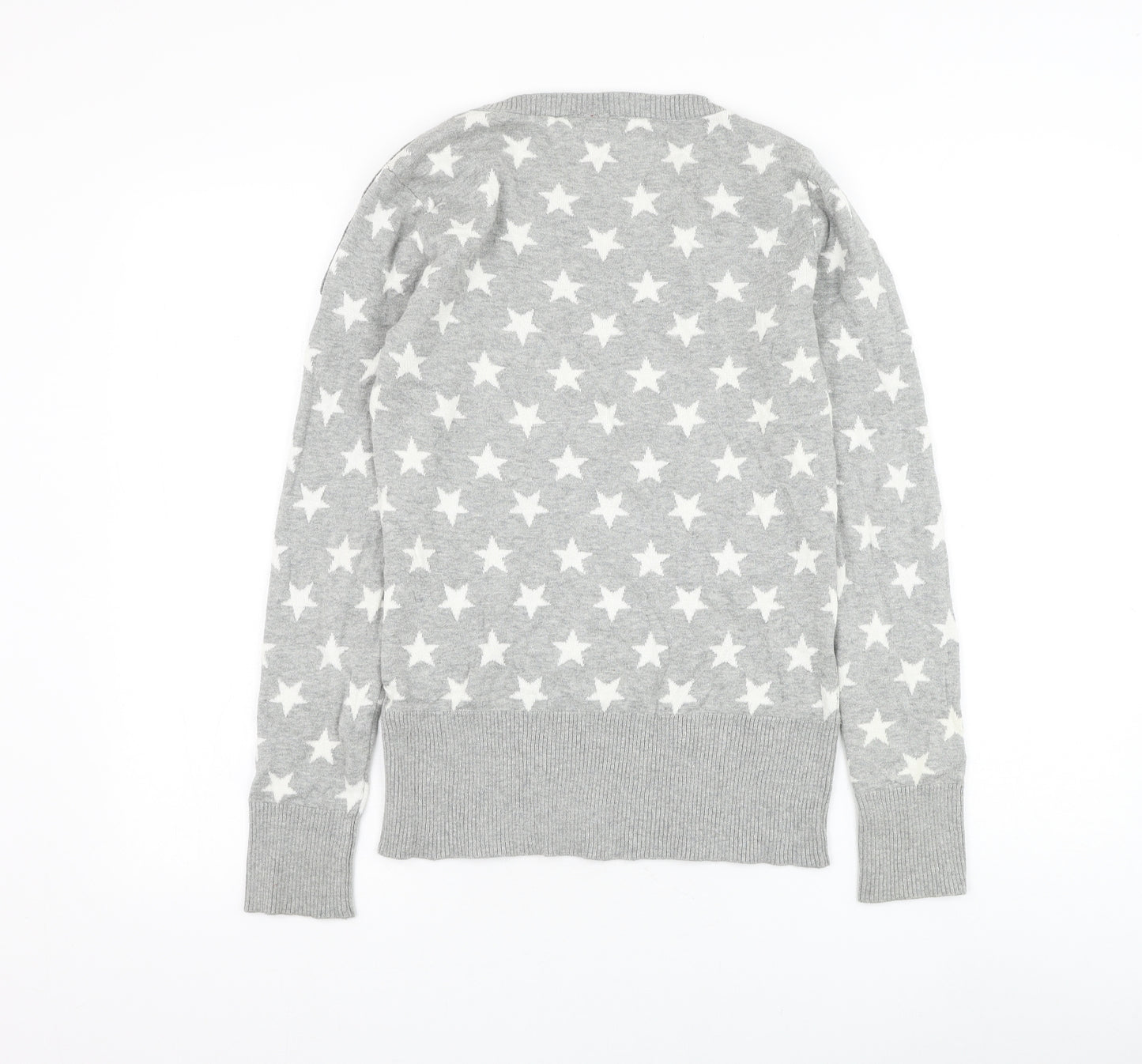 Divided by H&M Womens Grey Round Neck Cotton Pullover Jumper Size 14 - Star