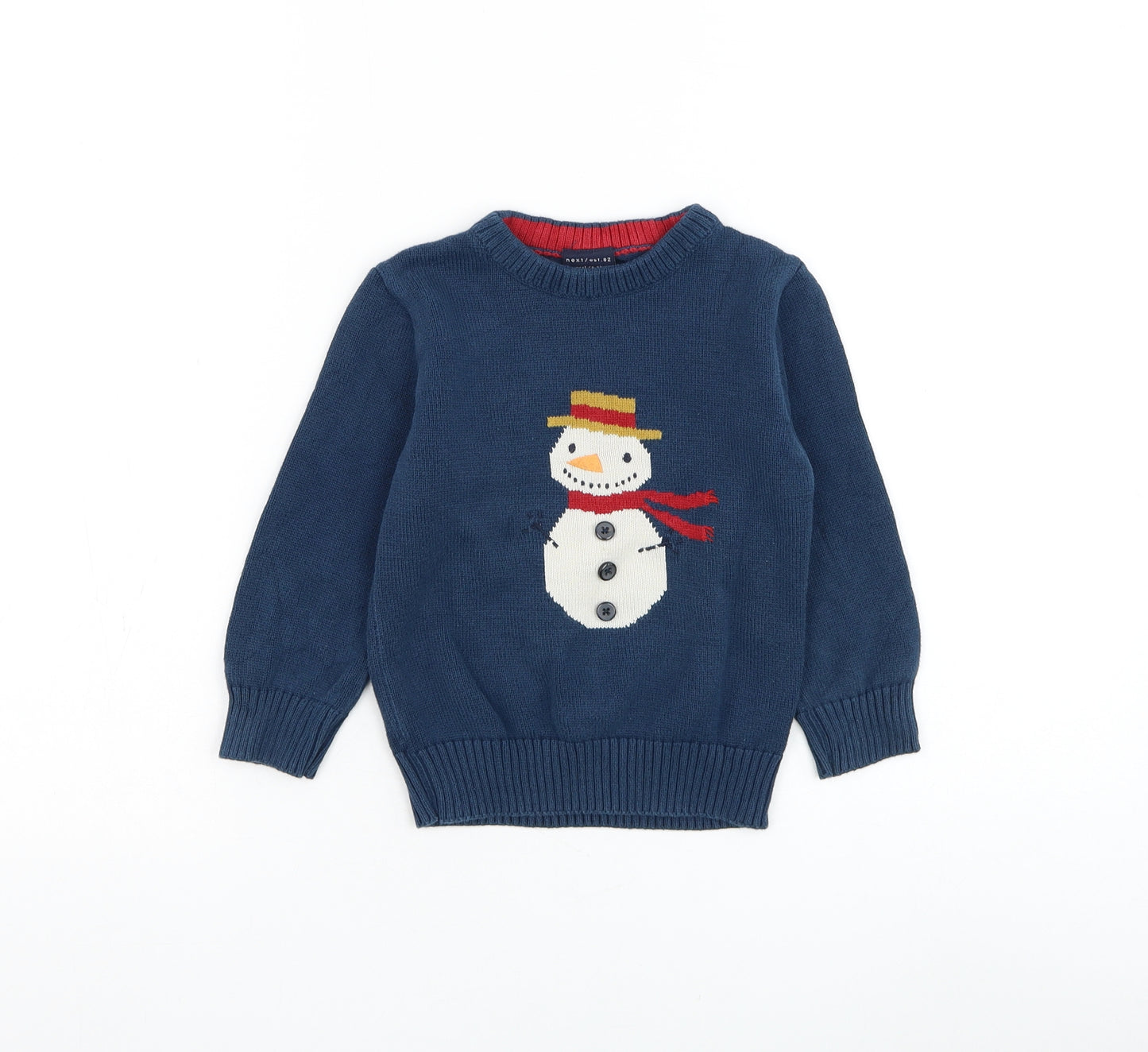 NEXT Boys Blue Round Neck Cotton Pullover Jumper Size 2-3 Years Pullover - Snowman, Christmas
