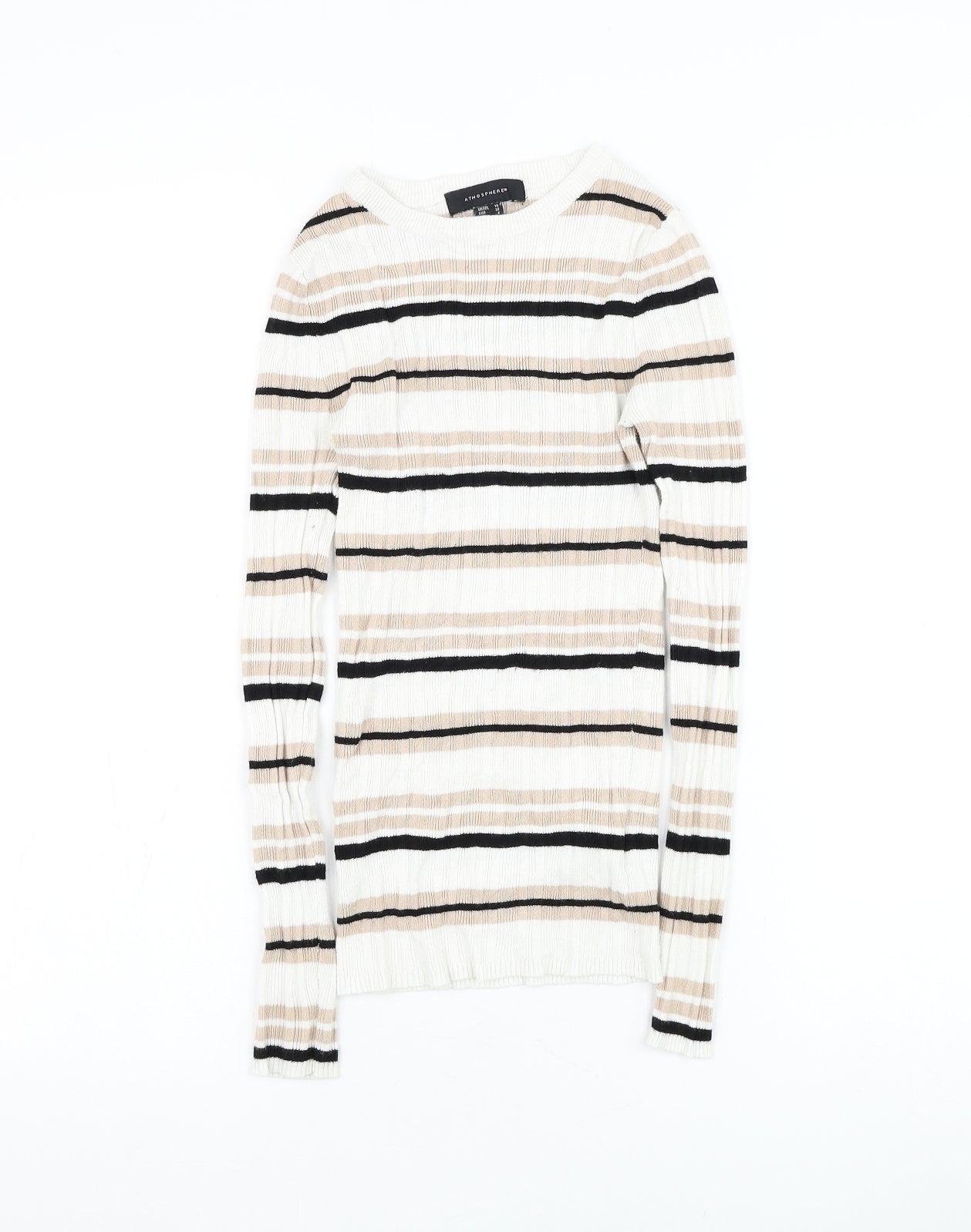 Atmosphere Womens White Round Neck Striped Viscose Pullover Jumper Size 10