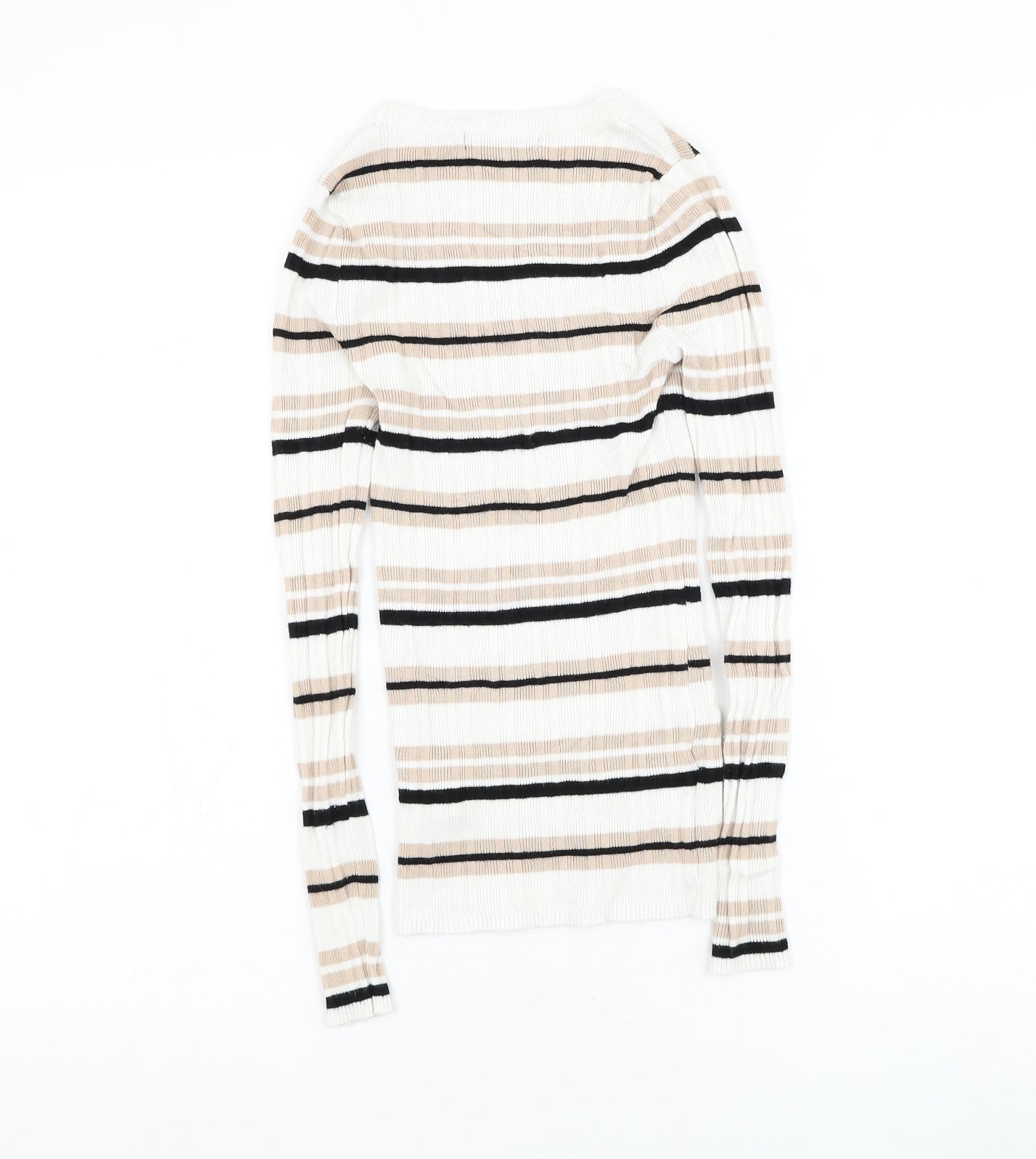 Atmosphere Womens White Round Neck Striped Viscose Pullover Jumper Size 10