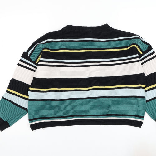 H&M Womens Black Round Neck Striped Cotton Pullover Jumper Size S