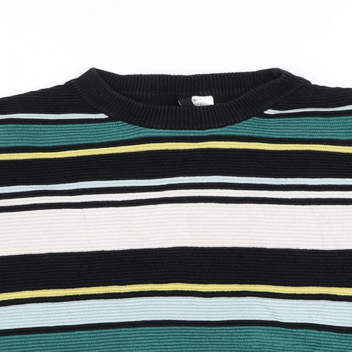 H&M Womens Black Round Neck Striped Cotton Pullover Jumper Size S
