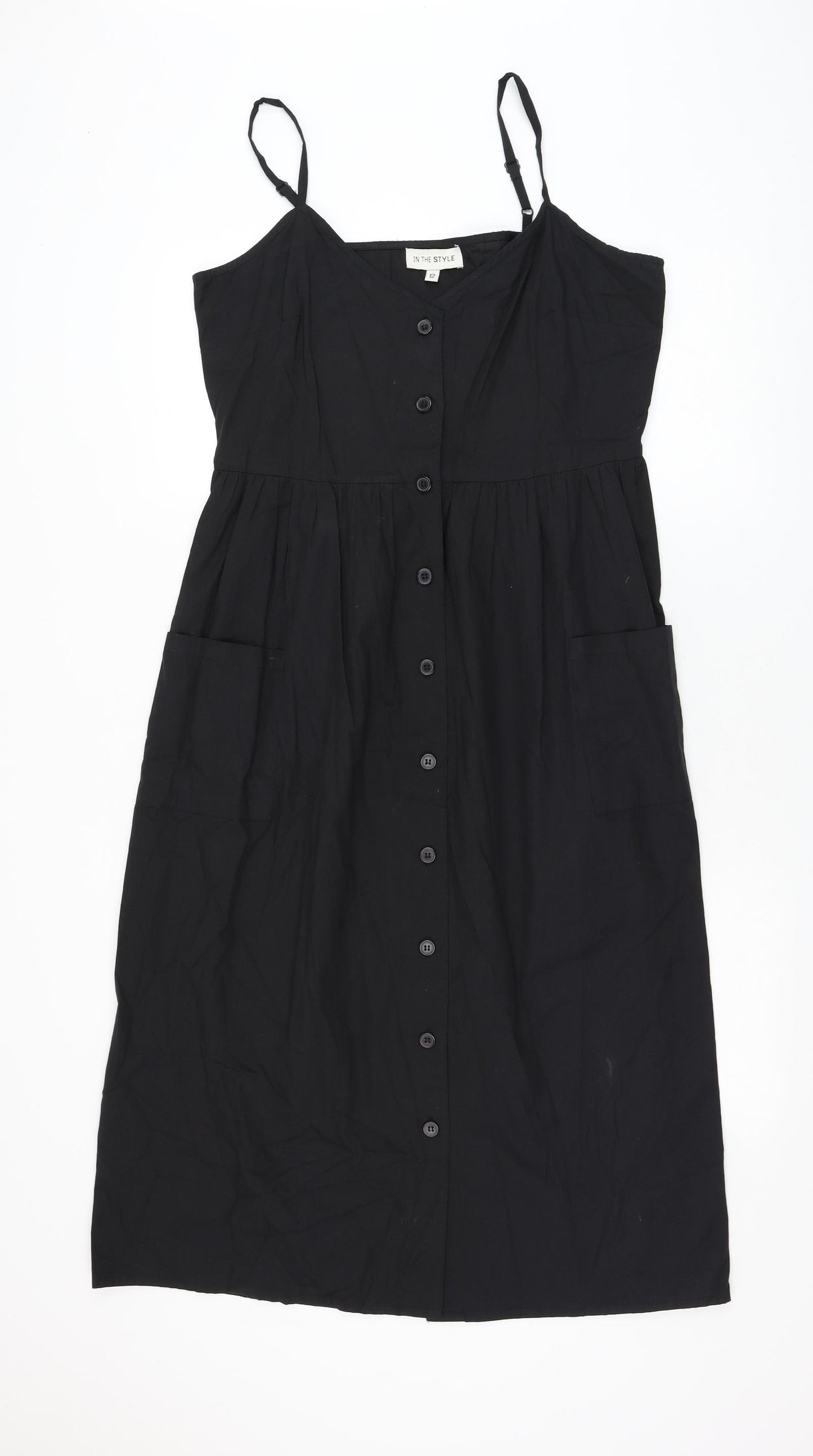 In the Style Womens Black Cotton Maxi Size 12 V-Neck Button