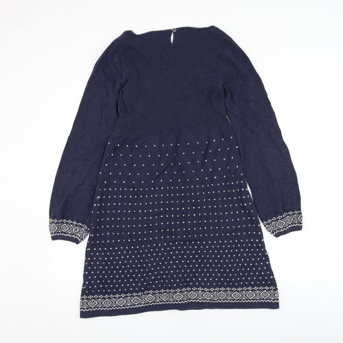 Fat Face Womens Blue Cotton Jumper Dress Size M Round Neck Button