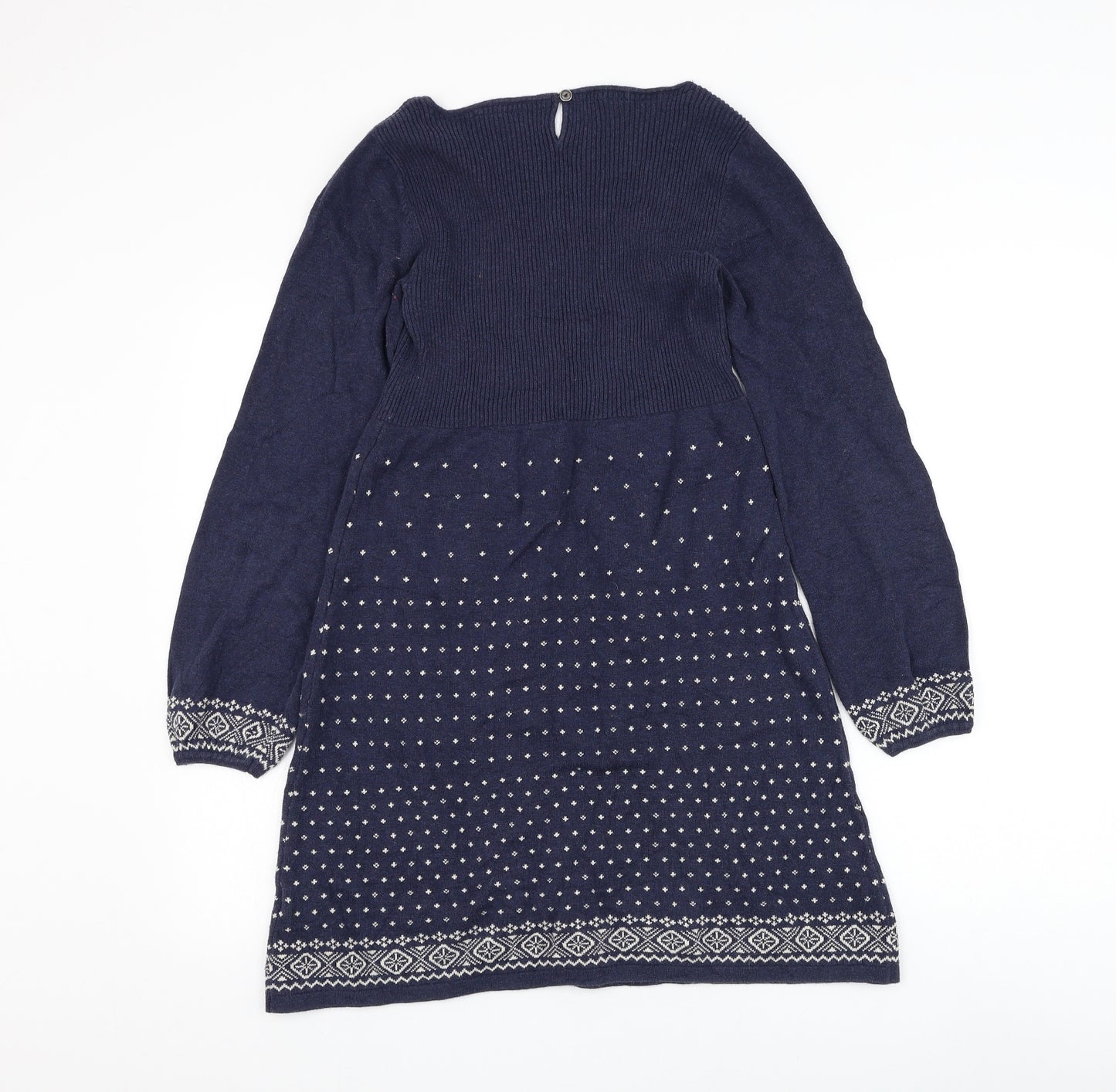 Fat Face Womens Blue Cotton Jumper Dress Size M Round Neck Button