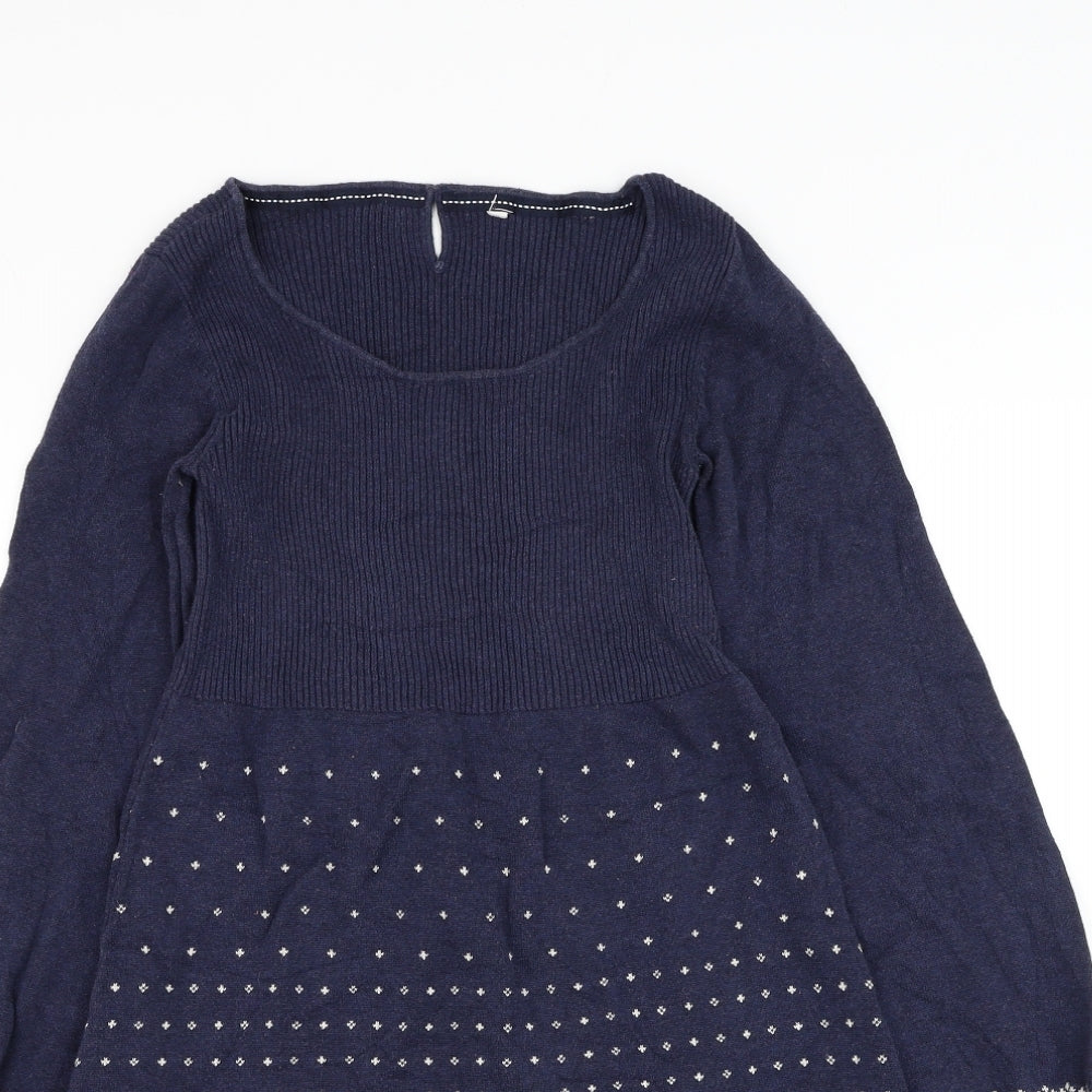 Fat Face Womens Blue Cotton Jumper Dress Size M Round Neck Button