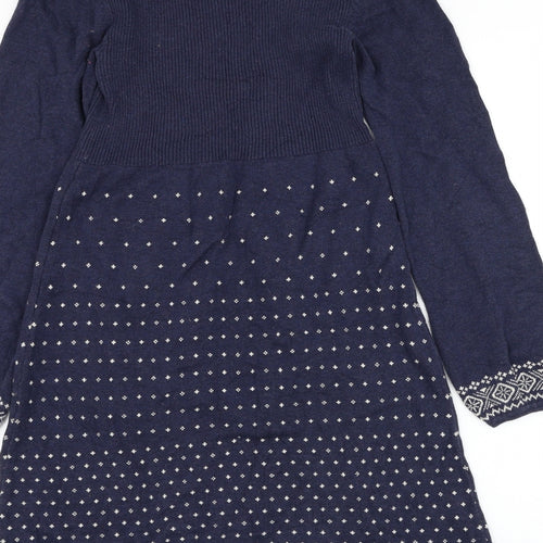 Fat Face Womens Blue Cotton Jumper Dress Size M Round Neck Button