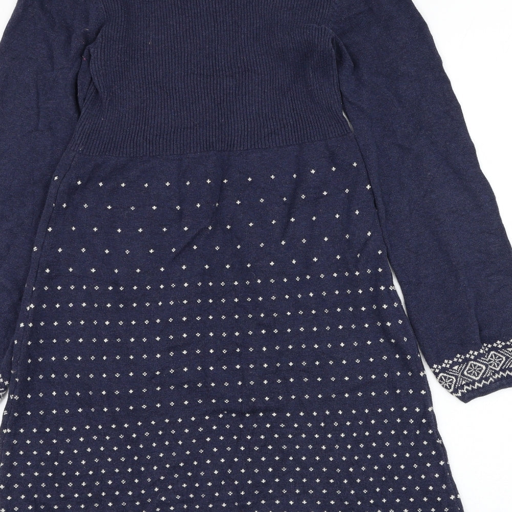 Fat Face Womens Blue Cotton Jumper Dress Size M Round Neck Button