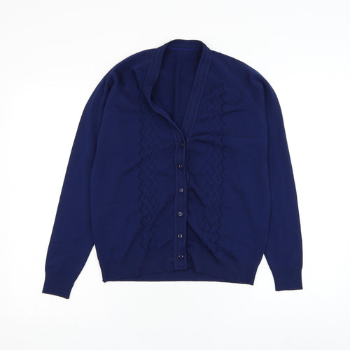 Preworn Womens Blue V-Neck Polyester Cardigan Jumper Size S