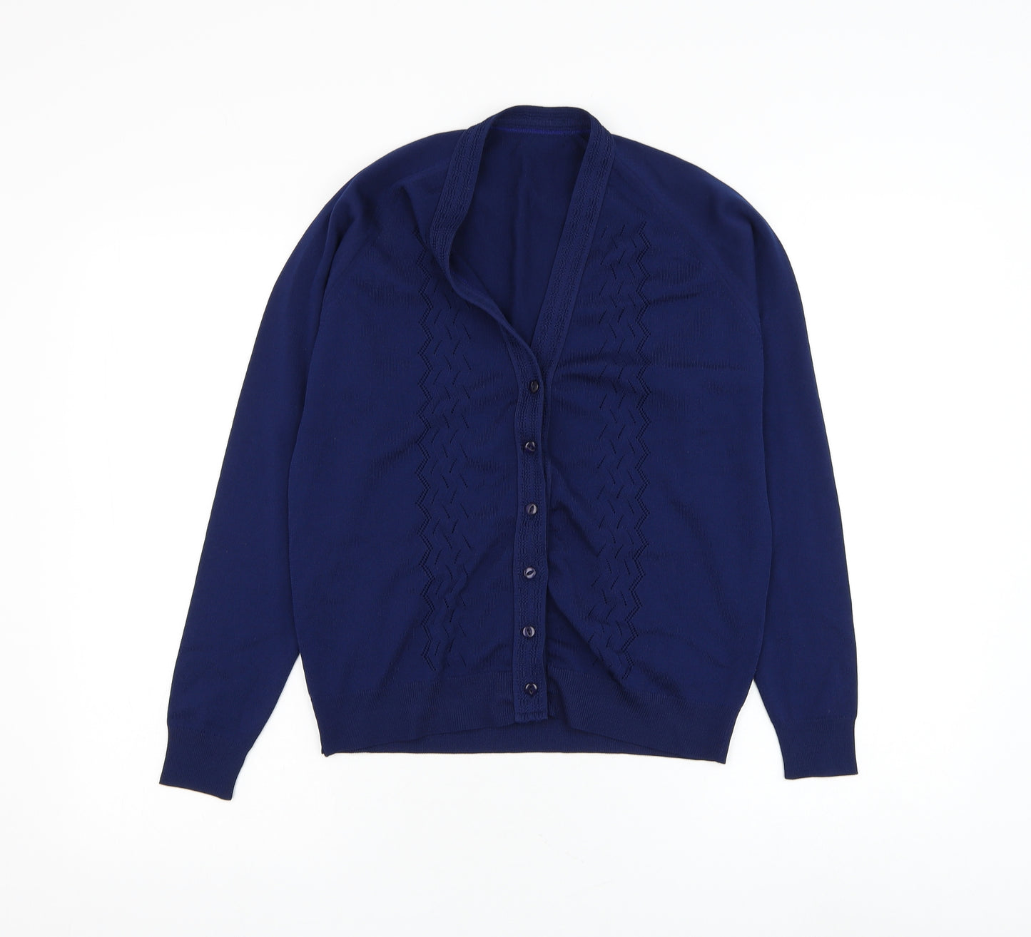Preworn Womens Blue V-Neck Polyester Cardigan Jumper Size S