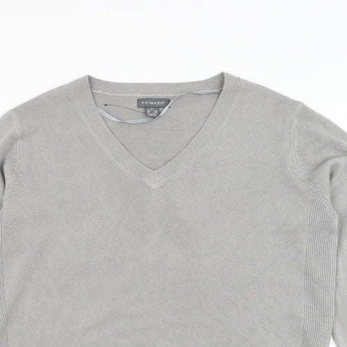 Primark Womens Grey V-Neck Acrylic Pullover Jumper Size 6