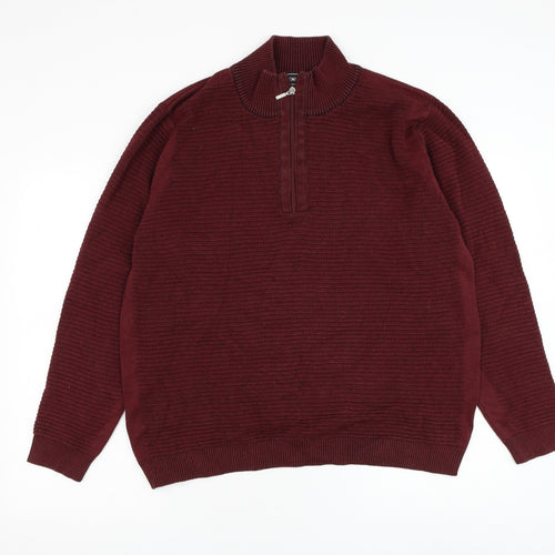 Avenue Mens Red Mock Neck Cotton Pullover Jumper Size L