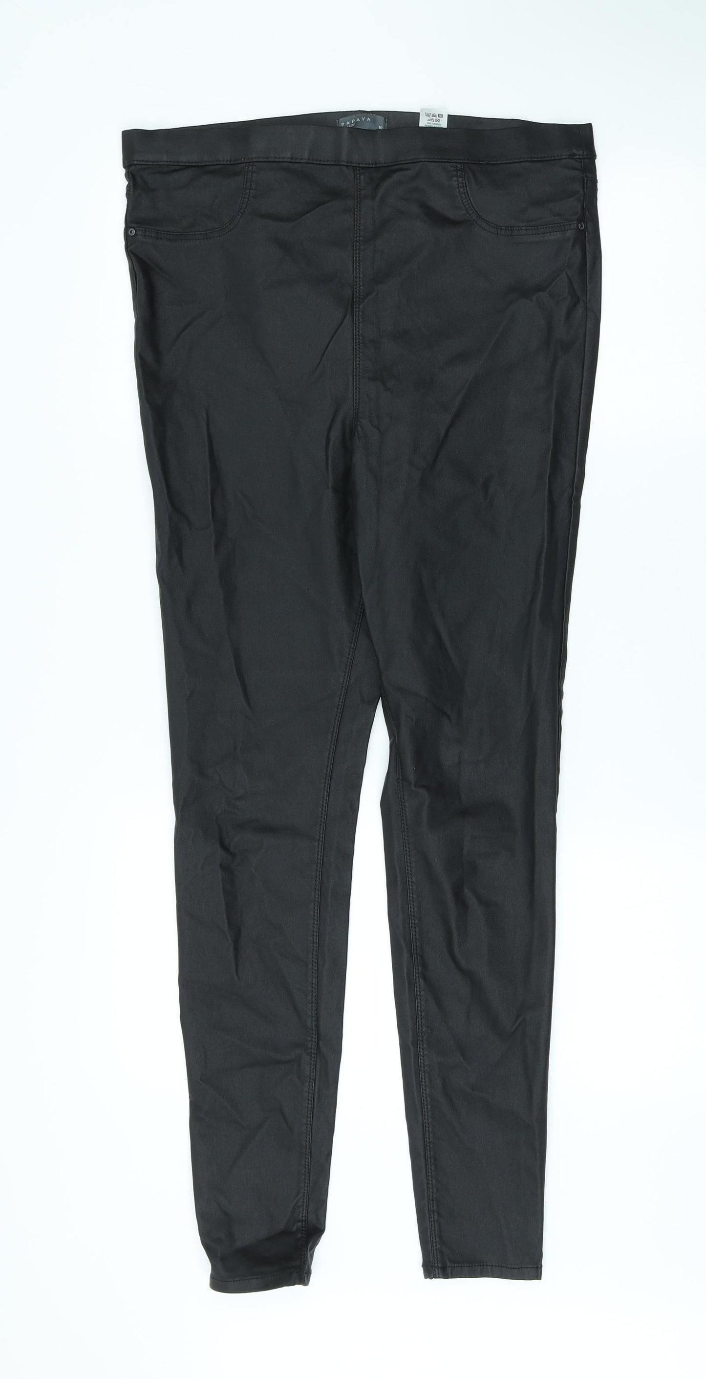 Papaya Womens Black Viscose Trousers Size 16 L28 in Regular