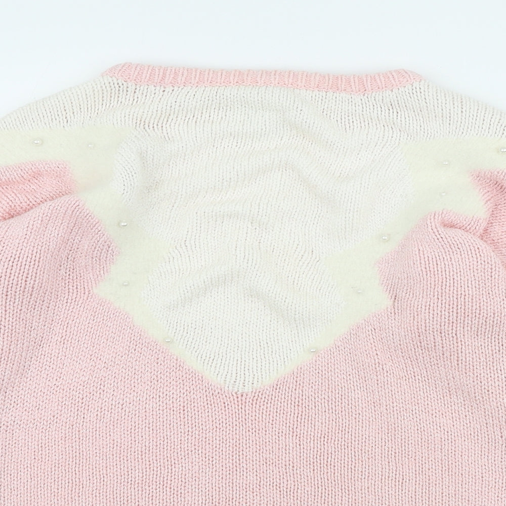 Planet Womens Pink Crew Neck Viscose Pullover Jumper Size S