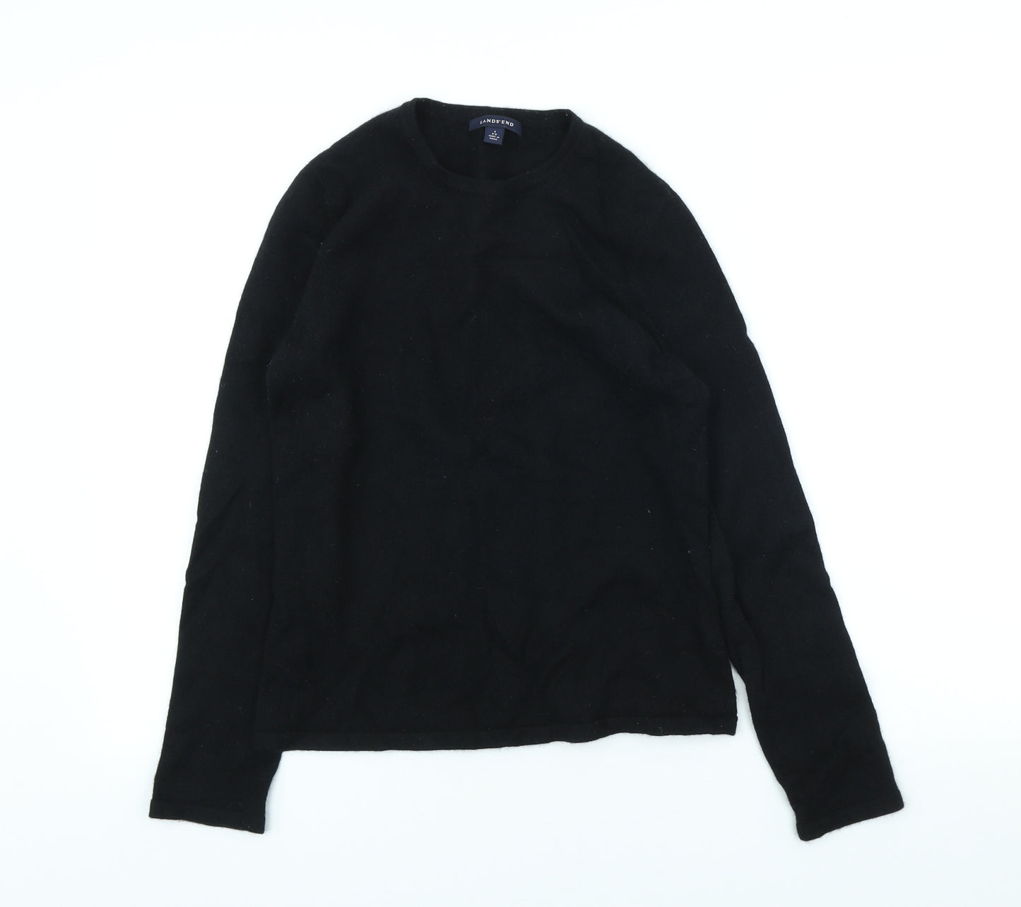Lands' End Womens Black Scoop Neck 100% Cashmere Pullover Jumper Size 8