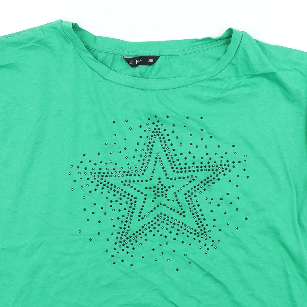 F&F Womens Green Cotton Basic T-Shirt Size 16 Scoop Neck - Star
