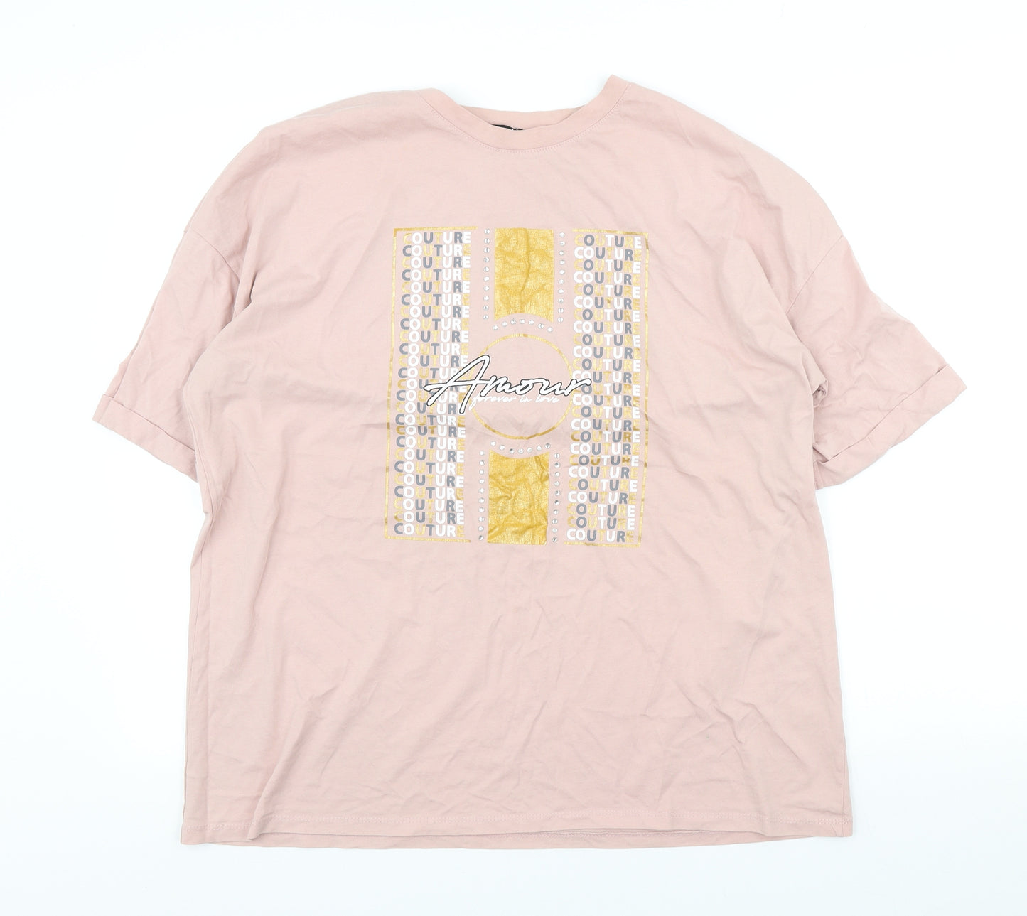 Select Womens Pink Cotton Basic T-Shirt Size XL Crew Neck