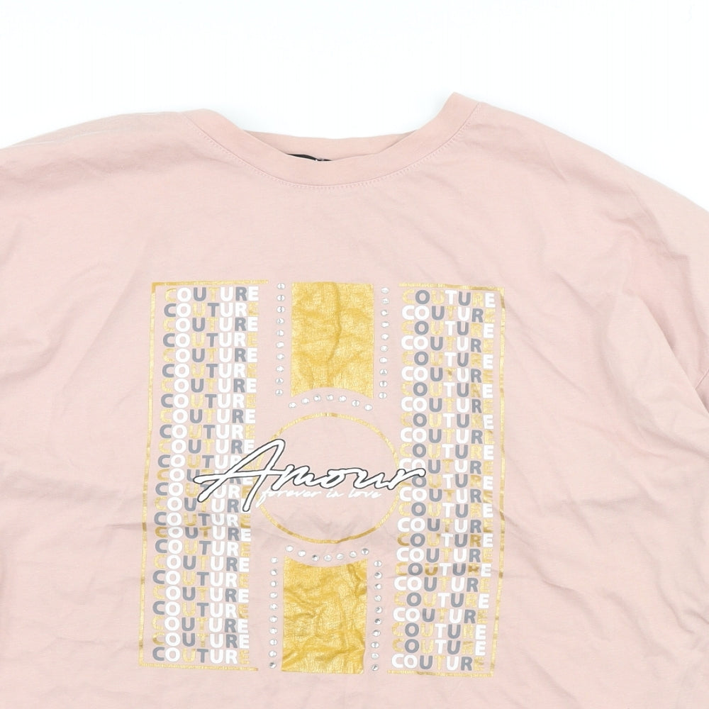 Select Womens Pink Cotton Basic T-Shirt Size XL Crew Neck