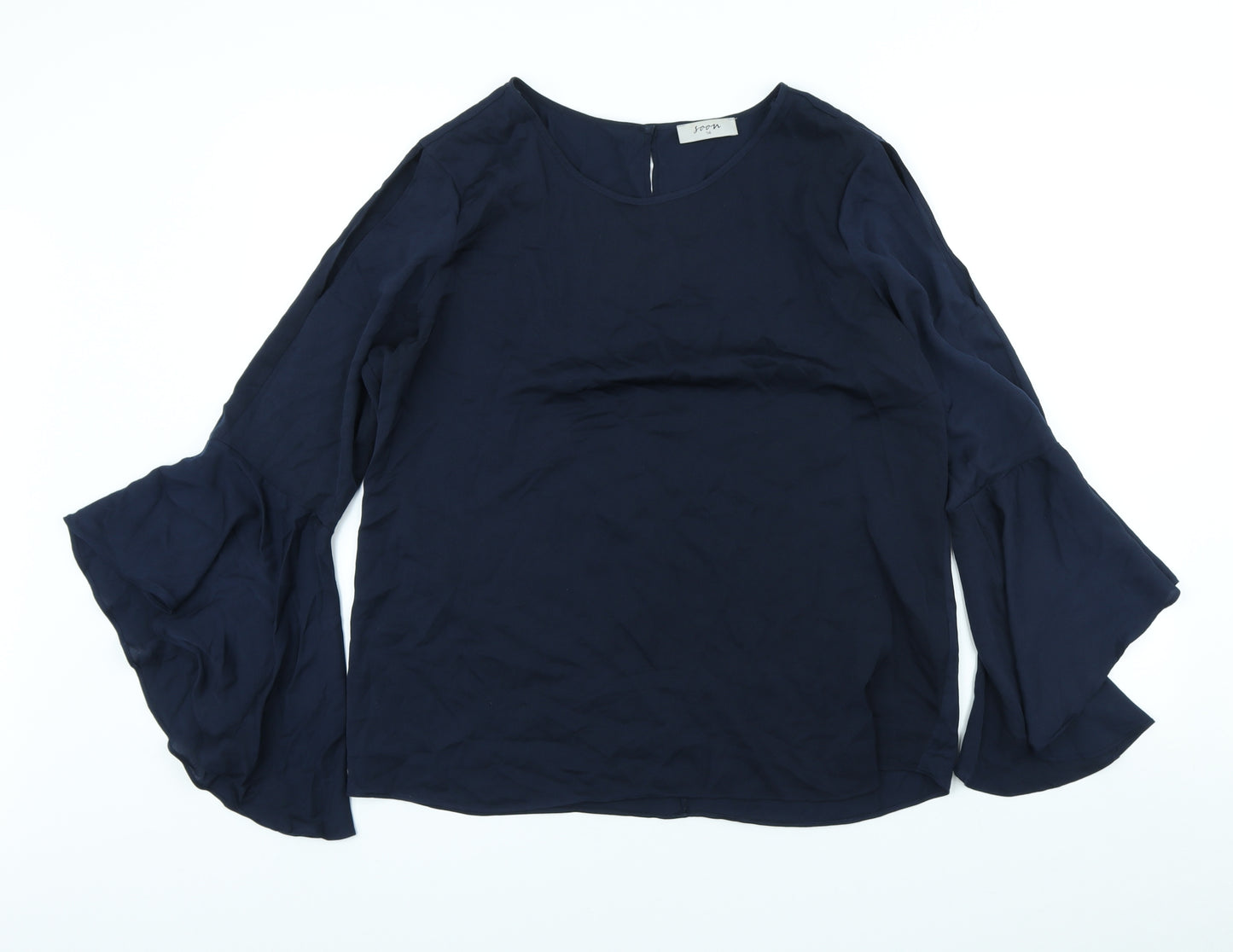 Monsoon Womens Blue Polyacrylate Fibre Basic Blouse Size 14 Scoop Neck