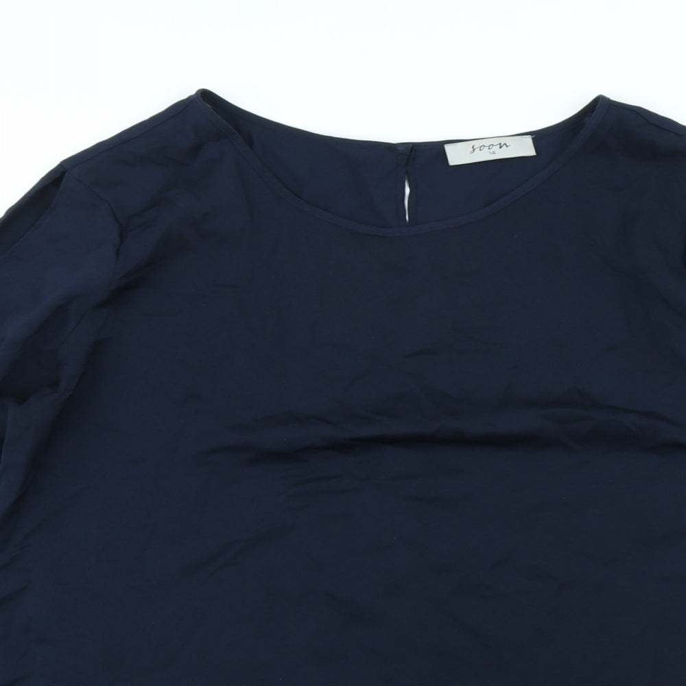 Monsoon Womens Blue Polyacrylate Fibre Basic Blouse Size 14 Scoop Neck