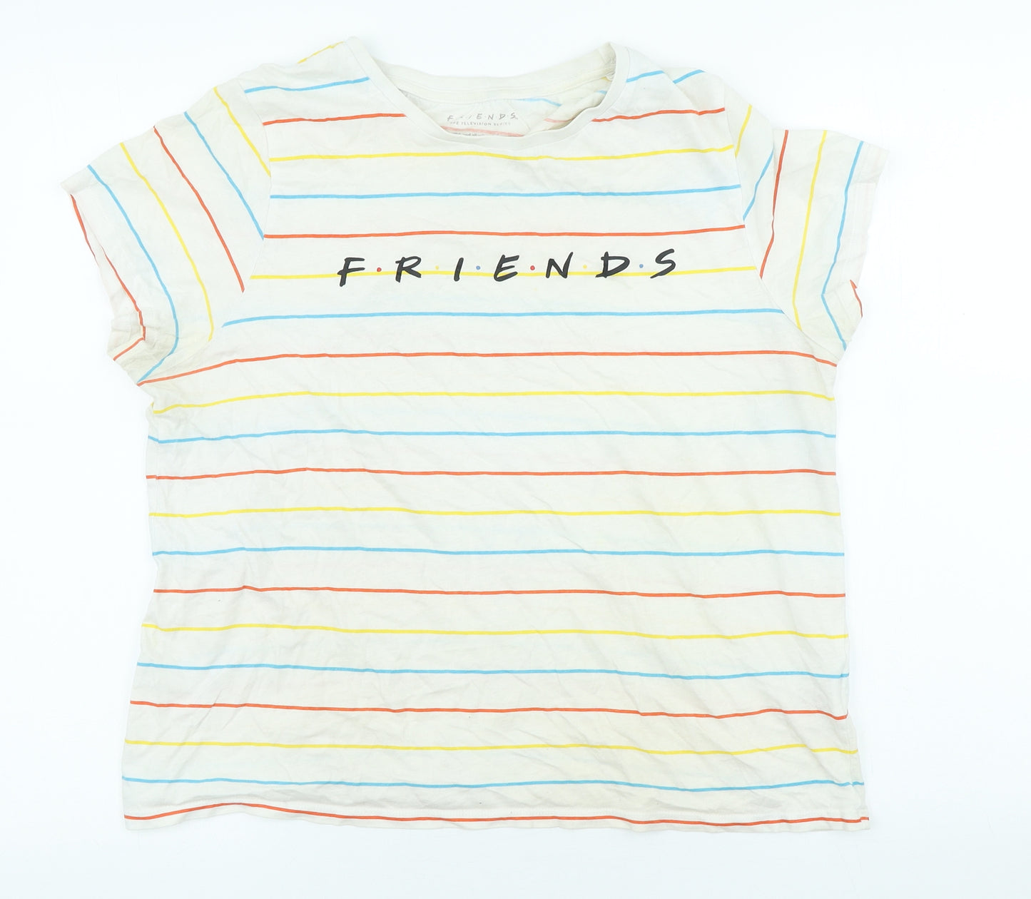 Primark Womens Multicoloured Striped Cotton Basic T-Shirt Size L Crew Neck - Friends